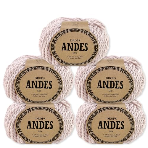 Frida's Wollhaus Drops 5 x 100 g Andes Stricken Häkeln Alpaka Schurwolle Alpaca Garn 28 Farben (9025 | Rosa Sand | Mix) von Frida's Wollhaus