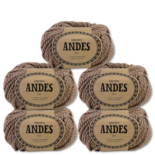 Frida's Wollhaus Drops 5 x 100 g Andes Stricken Häkeln Alpaka Schurwolle Alpaca Garn 28 Farben (9028 | Nougat | Mix) von Frida's Wollhaus