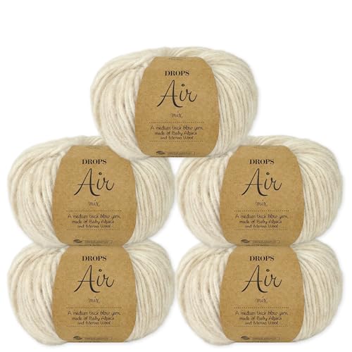 Frida's Wollhaus Drops 5 x 50 g Air Stricken Häkeln Alpaka Schurwolle Alpaca Superweich 50 Farben (02 | Weizen Mix) von Frida's Wollhaus