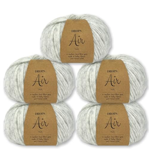 Frida's Wollhaus Drops 5 x 50 g Air Stricken Häkeln Alpaka Schurwolle Alpaca Superweich 50 Farben (03 | Perlgrau Mix) von Frida's Wollhaus