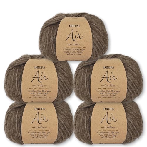 Frida's Wollhaus Drops 5 x 50 g Air Stricken Häkeln Alpaka Schurwolle Alpaca Superweich 50 Farben (05 | Braun Mix) von Frida's Wollhaus