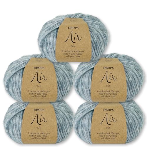 Frida's Wollhaus Drops 5 x 50 g Air Stricken Häkeln Alpaka Schurwolle Alpaca Superweich 50 Farben (10 | Nebel Mix) von Frida's Wollhaus