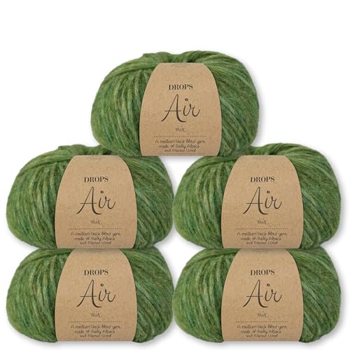 Frida's Wollhaus Drops 5 x 50 g Air Stricken Häkeln Alpaka Schurwolle Alpaca Superweich 50 Farben (12 | Moosgrün Mix) von Frida's Wollhaus