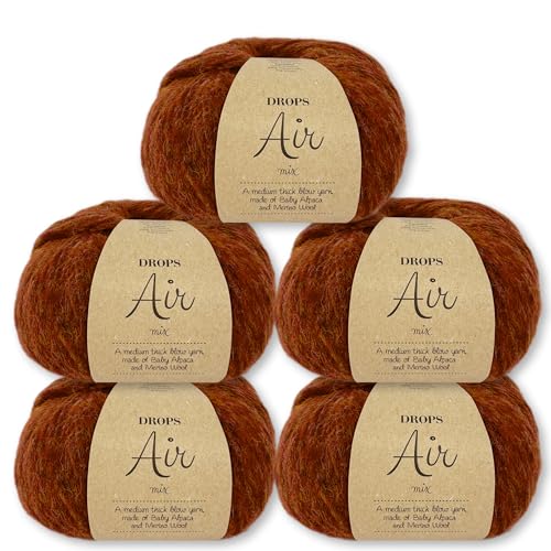 Frida's Wollhaus Drops 5 x 50 g Air Stricken Häkeln Alpaka Schurwolle Alpaca Superweich 50 Farben (13 | Orange Mix) von Frida's Wollhaus