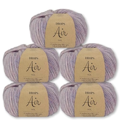 Frida's Wollhaus Drops 5 x 50 g Air Stricken Häkeln Alpaka Schurwolle Alpaca Superweich 50 Farben (15 | Lila Nebel Mix) von Frida's Wollhaus