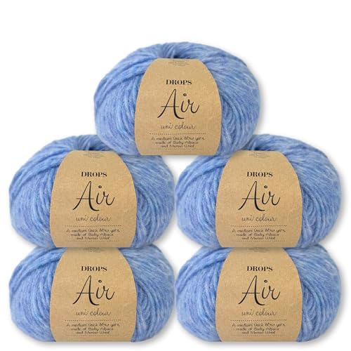 Frida's Wollhaus Drops 5 x 50 g Air Stricken Häkeln Alpaka Schurwolle Alpaca Superweich 50 Farben (16 | Blau Uni) von Frida's Wollhaus