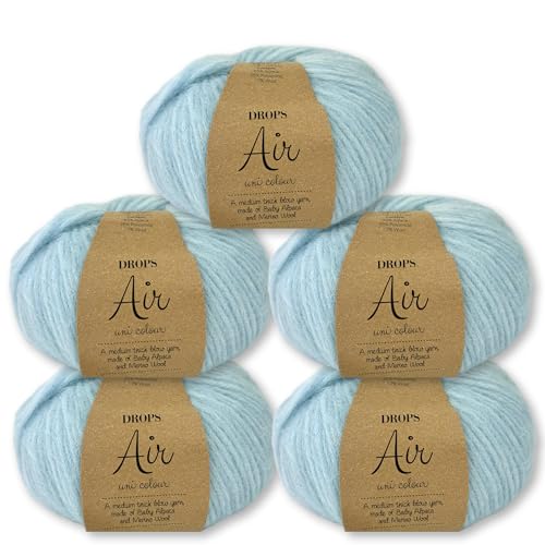 Frida's Wollhaus Drops 5 x 50 g Air Stricken Häkeln Alpaka Schurwolle Alpaca Superweich 50 Farben (18 | Morgennebel Uni) von Frida's Wollhaus