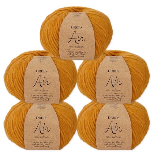 Frida's Wollhaus Drops 5 x 50 g Air Stricken Häkeln Alpaka Schurwolle Alpaca Superweich 50 Farben (22 | Gelb Uni) von Frida's Wollhaus