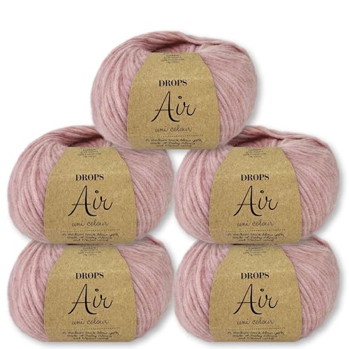 Frida's Wollhaus Drops 5 x 50 g Air Stricken Häkeln Alpaka Schurwolle Alpaca Superweich 50 Farben (24 | Zartrosa Uni) von Frida's Wollhaus