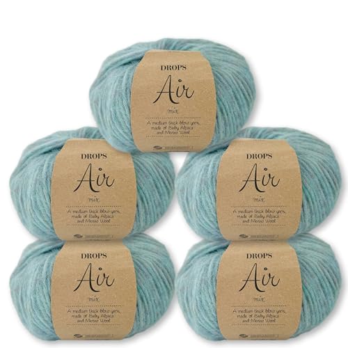 Frida's Wollhaus Drops 5 x 50 g Air Stricken Häkeln Alpaka Schurwolle Alpaca Superweich 50 Farben (27 | Seegrün Mix) von Frida's Wollhaus