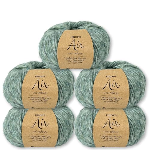 Frida's Wollhaus Drops 5 x 50 g Air Stricken Häkeln Alpaka Schurwolle Alpaca Superweich 50 Farben (30 | Salbeigrün Uni) von Frida's Wollhaus