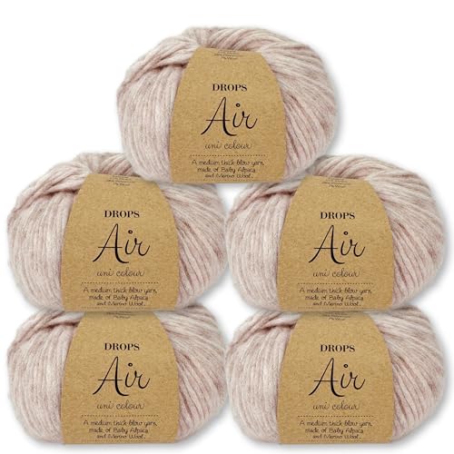 Frida's Wollhaus Drops 5 x 50 g Air Stricken Häkeln Alpaka Schurwolle Alpaca Superweich 50 Farben (33 | Rosa Sand Mix) von Frida's Wollhaus