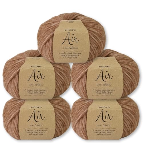 Frida's Wollhaus Drops 5 x 50 g Air Stricken Häkeln Alpaka Schurwolle Alpaca Superweich 50 Farben (35 | Ziegelstein Uni) von Frida's Wollhaus