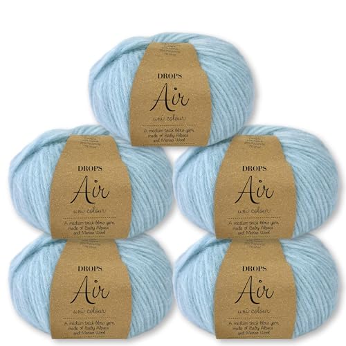 Frida's Wollhaus Drops 5 x 50 g Air Stricken Häkeln Alpaka Schurwolle Alpaca Superweich 50 Farben (36 | Hellblau Mix) von Frida's Wollhaus