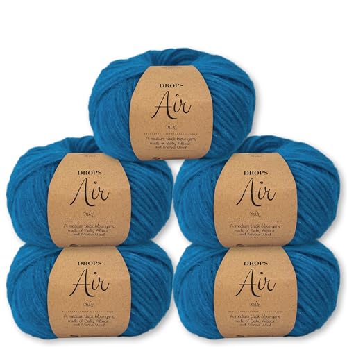 Frida's Wollhaus Drops 5 x 50 g Air Stricken Häkeln Alpaka Schurwolle Alpaca Superweich 50 Farben (37 | Blauer Vogel Mix) von Frida's Wollhaus