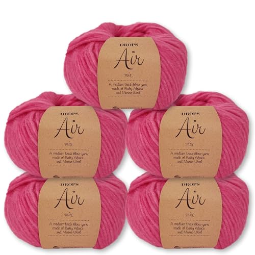 Frida's Wollhaus Drops 5 x 50 g Air Stricken Häkeln Alpaka Schurwolle Alpaca Superweich 50 Farben (39 | Magenta Mix) von Frida's Wollhaus