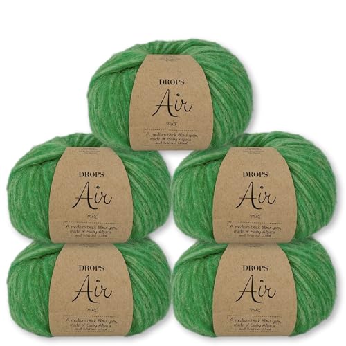 Frida's Wollhaus Drops 5 x 50 g Air Stricken Häkeln Alpaka Schurwolle Alpaca Superweich 50 Farben (43 | Papageigrün Mix) von Frida's Wollhaus