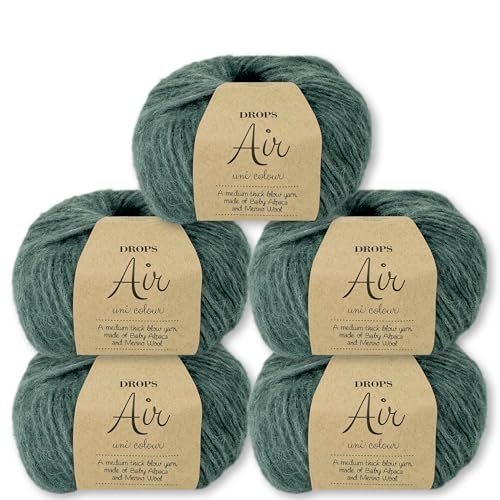 Frida's Wollhaus Drops 5 x 50 g Air Stricken Häkeln Alpaka Schurwolle Alpaca Superweich 50 Farben (45 | Nordsee Uni) von Frida's Wollhaus