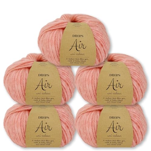 Frida's Wollhaus Drops 5 x 50 g Air Stricken Häkeln Alpaka Schurwolle Alpaca Superweich 50 Farben (50 | Pfirsichrosa Uni) von Frida's Wollhaus