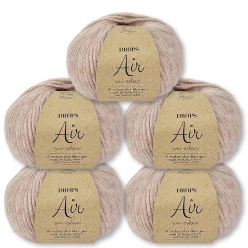 Frida's Wollhaus Drops 5 x 50 g Air Stricken Häkeln Alpaka Schurwolle Alpaca Superweich 50 Farben (51 | Wüstenrose Uni) von Frida's Wollhaus