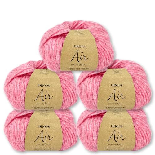 Frida's Wollhaus Drops 5 x 50 g Air Stricken Häkeln Alpaka Schurwolle Alpaca Superweich 50 Farben (52 | Rosenblüte Uni) von Frida's Wollhaus