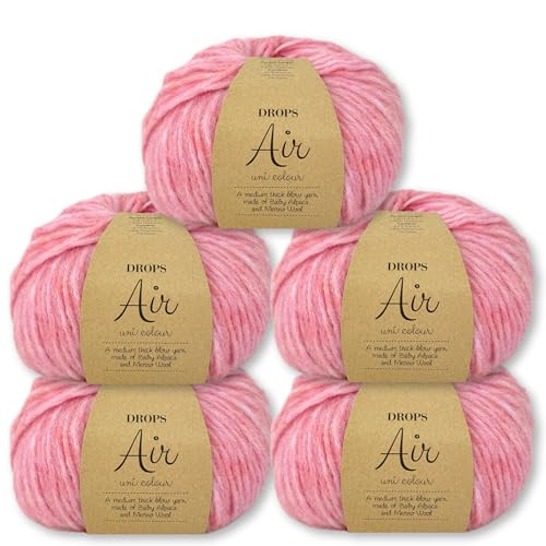 Frida's Wollhaus Drops 5 x 50 g Air Stricken Häkeln Alpaka Schurwolle Alpaca Superweich 50 Farben (53 | Erdbeereis Uni) von Frida's Wollhaus