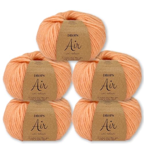 Frida's Wollhaus Drops 5 x 50 g Air Stricken Häkeln Alpaka Schurwolle Alpaca Superweich 50 Farben (54 | Süße Aprikose Uni) von Frida's Wollhaus