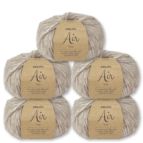 Frida's Wollhaus Drops 5 x 50 g Air Stricken Häkeln Alpaka Schurwolle Alpaca Superweich 50 Farben (55 | Hellbeige Mix) von Frida's Wollhaus