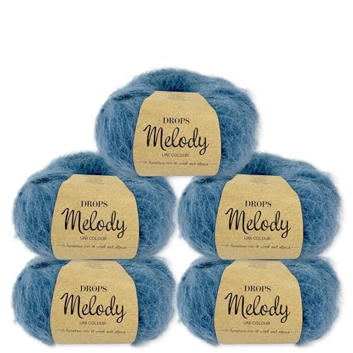 Frida's Wollhaus Drops 5 x 50 g Melody Stricken Häkeln Alpaka Schurwolle Alpaca Superweich 23 Farben (07 | Dunkel Jeansblau) von Frida's Wollhaus