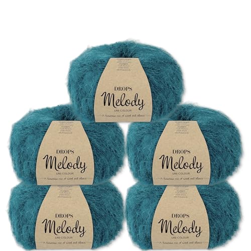 Frida's Wollhaus Drops 5 x 50 g Melody Stricken Häkeln Alpaka Schurwolle Alpaca Superweich 23 Farben (08 | Petrol) von Frida's Wollhaus