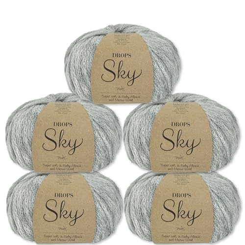 Frida's Wollhaus Drops 5 x 50 g Sky Stricken Häkeln Alpaca Schurwolle Alpaka Superweich 31 Farben (02 | Perlgrau Mix) von Frida's Wollhaus