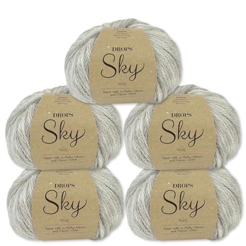 Frida's Wollhaus Drops 5 x 50 g Sky Stricken Häkeln Alpaca Schurwolle Alpaka Superweich 31 Farben (03 | Heller Nebel Mix) von Frida's Wollhaus