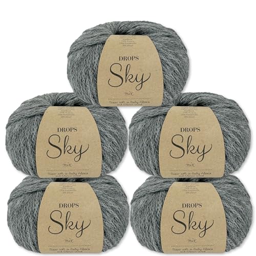 Frida's Wollhaus Drops 5 x 50 g Sky Stricken Häkeln Alpaca Schurwolle Alpaka Superweich 31 Farben (04 | Stahlgrau Mix) von Frida's Wollhaus