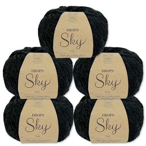 Frida's Wollhaus Drops 5 x 50 g Sky Stricken Häkeln Alpaca Schurwolle Alpaka Superweich 31 Farben (05 | Schwarz Mix) von Frida's Wollhaus