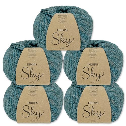 Frida's Wollhaus Drops 5 x 50 g Sky Stricken Häkeln Alpaca Schurwolle Alpaka Superweich 31 Farben (06 | Seegrün Mix) von Frida's Wollhaus