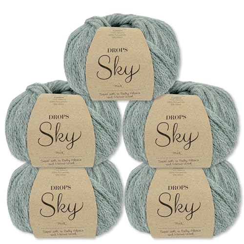 Frida's Wollhaus Drops 5 x 50 g Sky Stricken Häkeln Alpaca Schurwolle Alpaka Superweich 31 Farben (07 | Hell Seegrün Mix) von Frida's Wollhaus