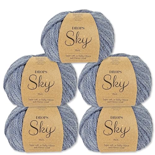 Frida's Wollhaus Drops 5 x 50 g Sky Stricken Häkeln Alpaca Schurwolle Alpaka Superweich 31 Farben (12 | Jeansblau Mix) von Frida's Wollhaus