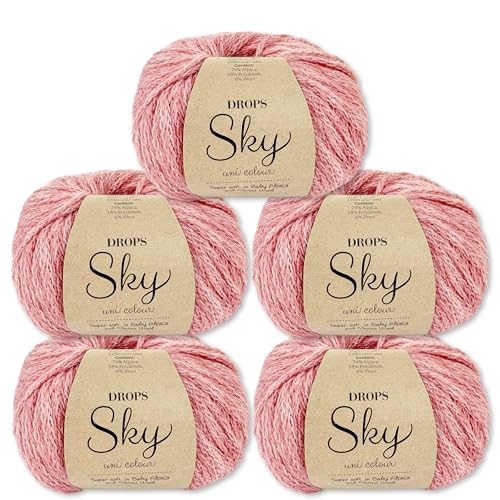 Frida's Wollhaus Drops 5 x 50 g Sky Stricken Häkeln Alpaca Schurwolle Alpaka Superweich 31 Farben (19 | Pfirsich Uni) von Frida's Wollhaus