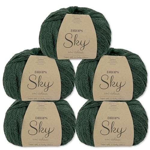 Frida's Wollhaus Drops 5 x 50 g Sky Stricken Häkeln Alpaca Schurwolle Alpaka Superweich 31 Farben (20 | Efeu Dunkel Uni) von Frida's Wollhaus