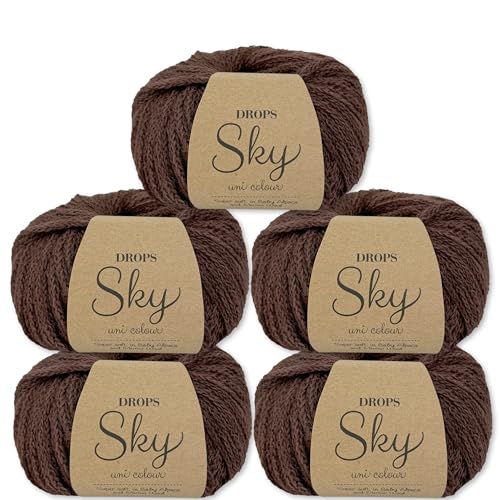 Frida's Wollhaus Drops 5 x 50 g Sky Stricken Häkeln Alpaca Schurwolle Alpaka Superweich 31 Farben (21 | Heiße Schokolade Uni) von Frida's Wollhaus