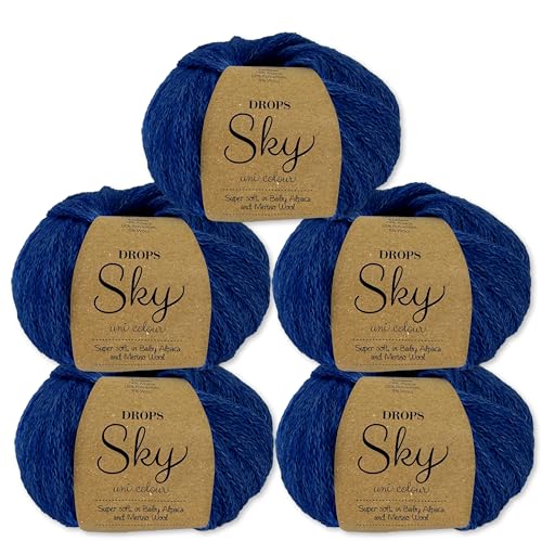 Frida's Wollhaus Drops 5 x 50 g Sky Stricken Häkeln Alpaca Schurwolle Alpaka Superweich 31 Farben (23 | Marineblau Uni) von Frida's Wollhaus