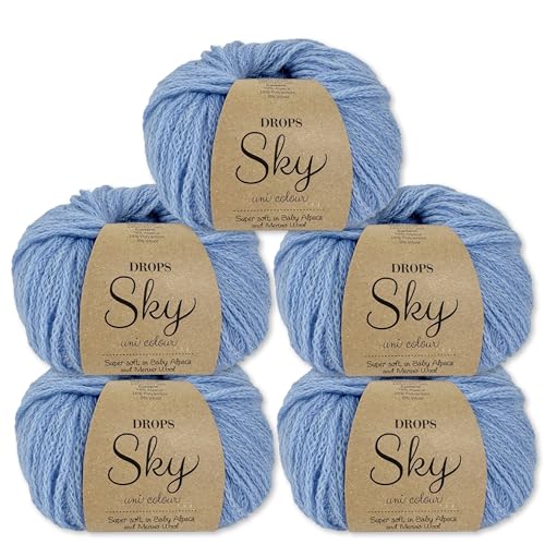 Frida's Wollhaus Drops 5 x 50 g Sky Stricken Häkeln Alpaca Schurwolle Alpaka Superweich 31 Farben (26 | Kornblumenblau Uni) von Frida's Wollhaus