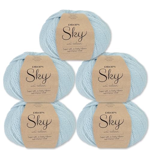 Frida's Wollhaus Drops 5 x 50 g Sky Stricken Häkeln Alpaca Schurwolle Alpaka Superweich 31 Farben (31 | Eisblau Uni) von Frida's Wollhaus