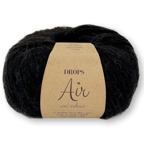 Frida's Wollhaus Drops 50 g Air Stricken Häkeln Alpaka Schurwolle Alpaca Superweich 50 Farben (31 | Schwarz Uni) von Frida's Wollhaus