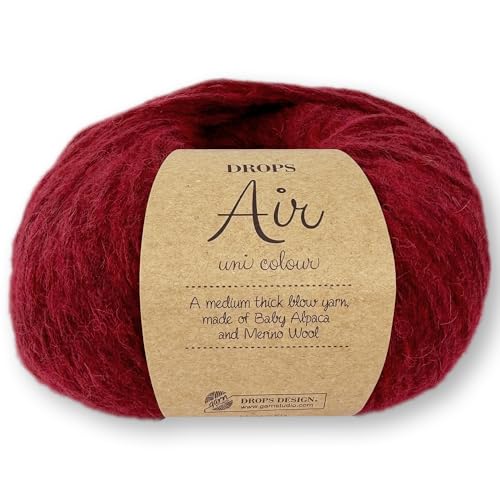 Frida's Wollhaus Drops 50 g Air Stricken Häkeln Alpaka Schurwolle Alpaca Superweich 50 Farben (44 | Karminrot Uni) von Frida's Wollhaus