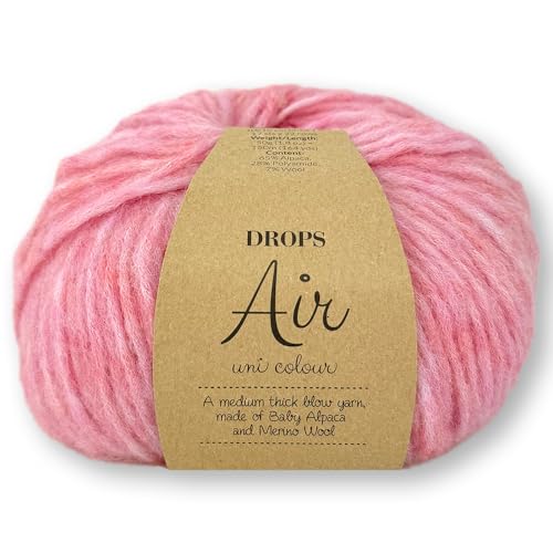 Frida's Wollhaus Drops 50 g Air Stricken Häkeln Alpaka Schurwolle Alpaca Superweich 50 Farben (53 | Erdbeereis Uni) von Frida's Wollhaus