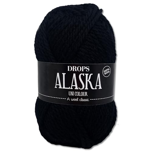 Frida's Wollhaus Drops 50 g Alaska Uni und Mix Häkeln Stricken Filzen Schurwolle 30 Farben (Uni 06 | Schwarz) von Frida's Wollhaus