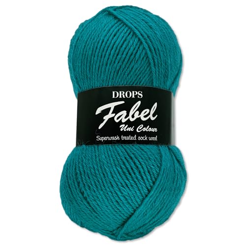 Frida's Wollhaus Drops 50 g Fabel Sockenwolle Schurwolle superwash Garn Stricken Häkeln 45 Farben (105 | Türkis) von Frida's Wollhaus