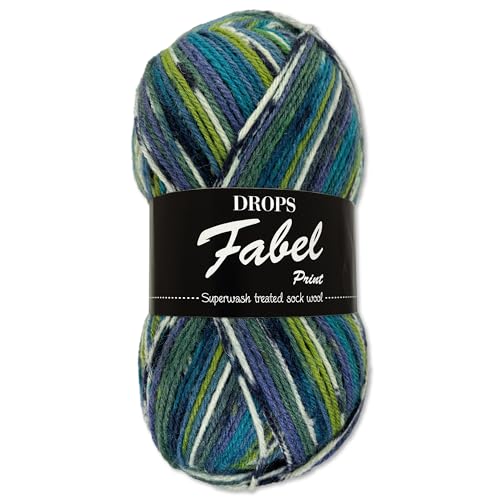 Frida's Wollhaus Drops 50 g Fabel Sockenwolle Schurwolle superwash Garn Stricken Häkeln 45 Farben (677 | Grün/Türkis) von Frida's Wollhaus