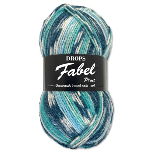 Frida's Wollhaus Drops 50 g Fabel Sockenwolle Schurwolle superwash Garn Stricken Häkeln 45 Farben (914 | Küste) von Frida's Wollhaus